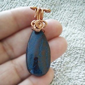 Copper Wire Wrap Somber Dragonvein Agate Pendant